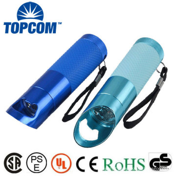 Glow in the Dark Metal Aluminum LED Flashlight with Bottle Opener